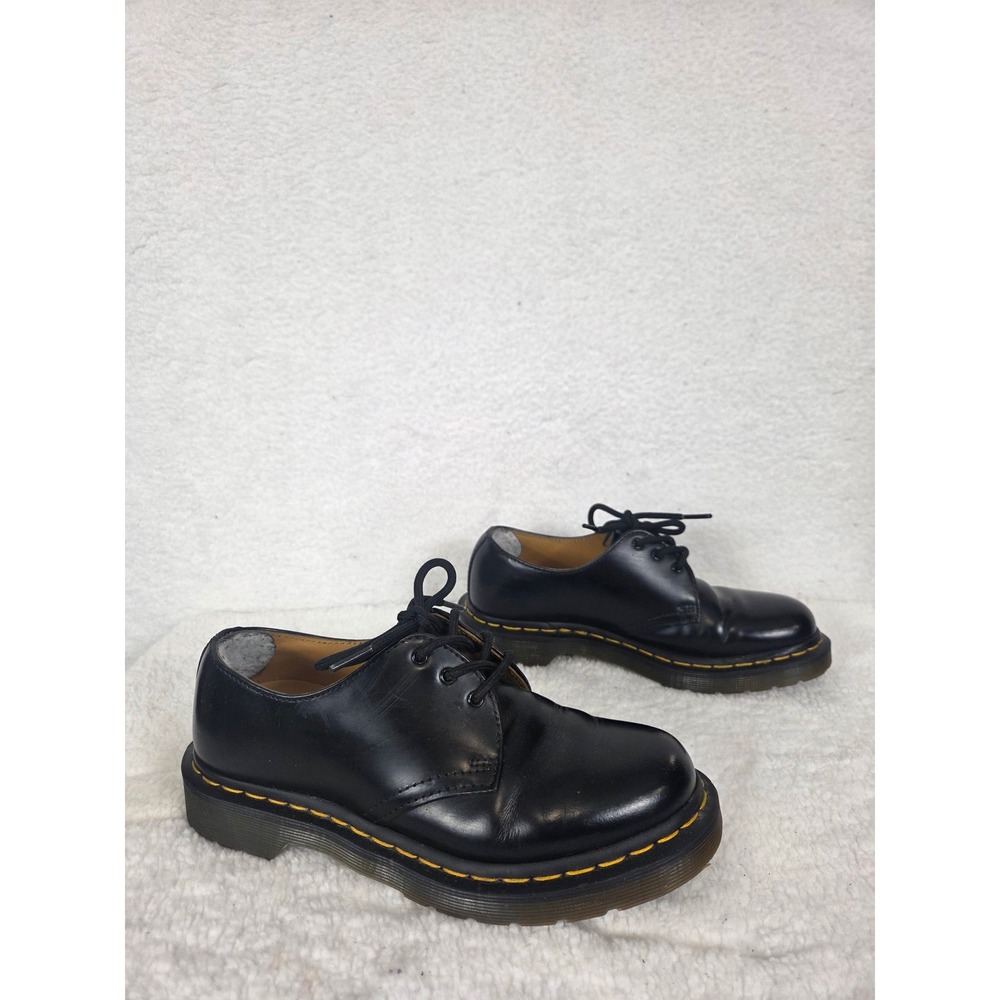 Dr. Martens Black Leather 3-Eye Lace-Up Oxfords with Yellow Welt